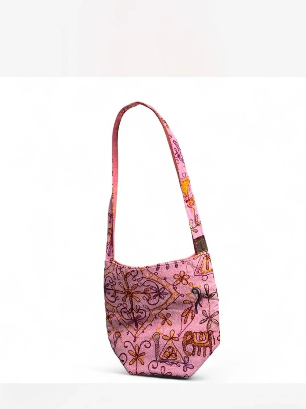 Boho Pink Embroidered Shoulder Bag